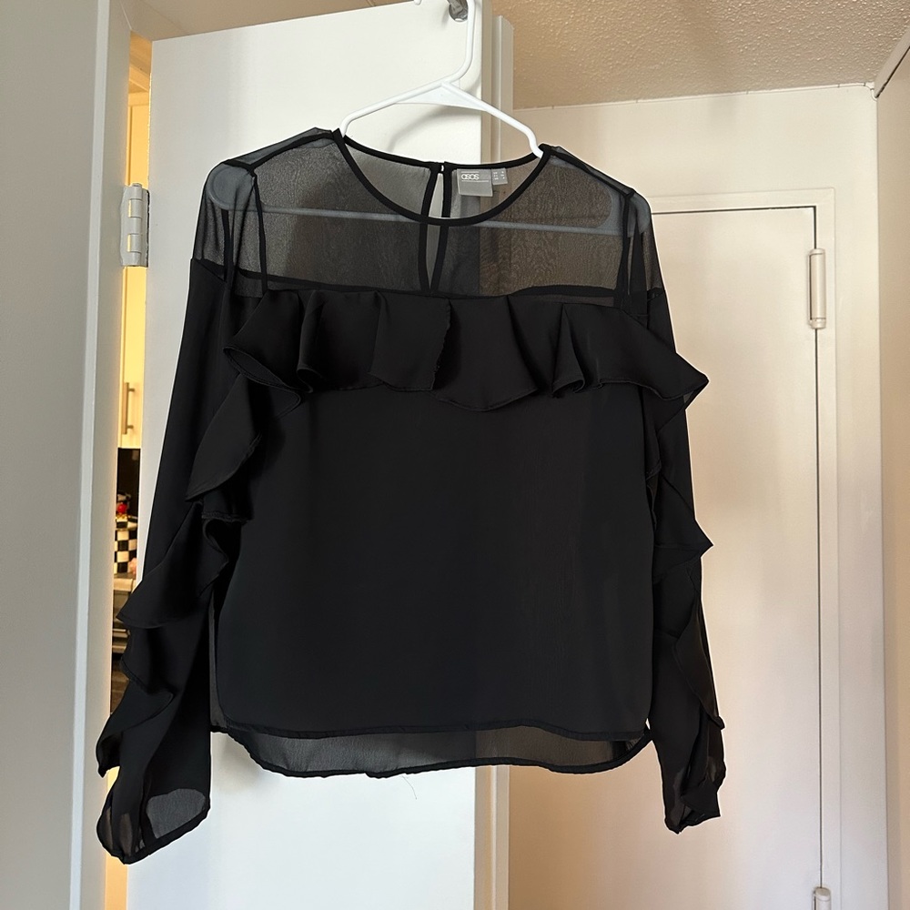 ASOS black ruffled satin top
